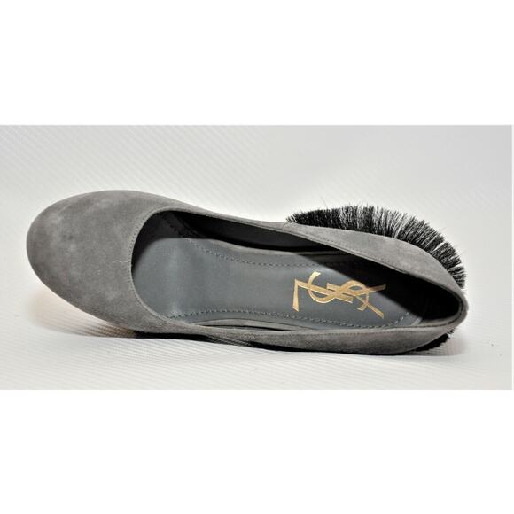 YSL Yves Saint Laurent Palais Mohawk Goat Fur Suede Platform Pump Gray 38/8 - Picture 7 of 11